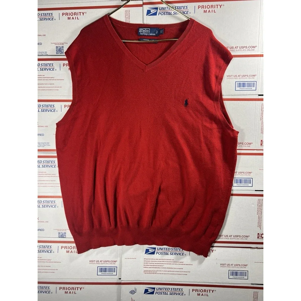 Polo Ralph Lauren 90s Knit Sweater Vest Pima Cotton Red Sz XLT TALL Old Money